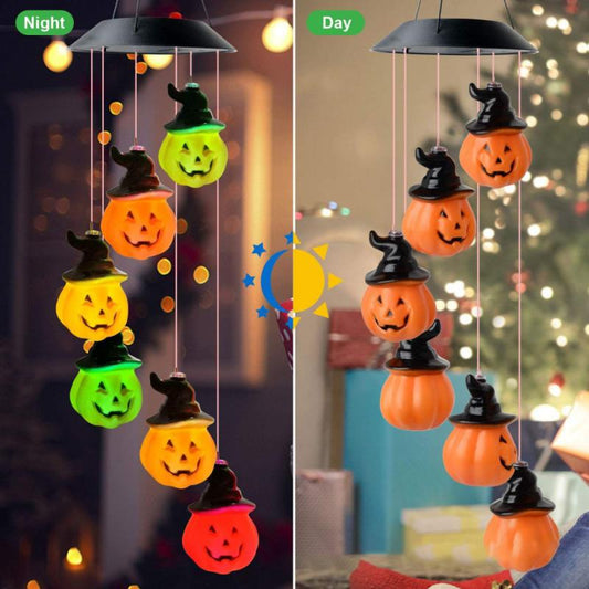 NEW Solar Wind Chime LED Light Halloween Theme Head. Waterproof Halloween Garden Decor. Avail. in asst'd themes.